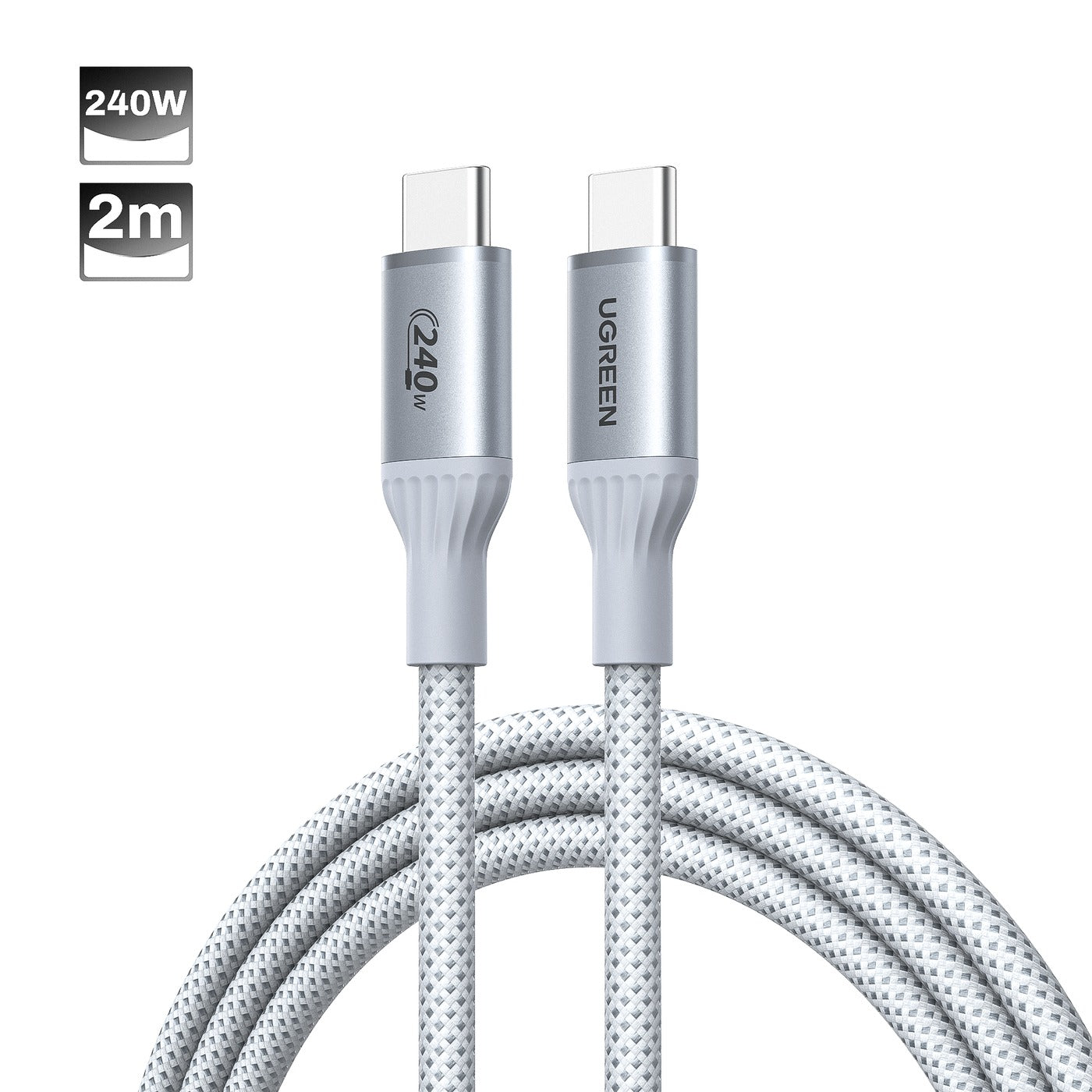 Ugreen USB-C to USB-C 5A/240W PD Fast Charging Braided Cable - 2m (Gray) (L534/75732)