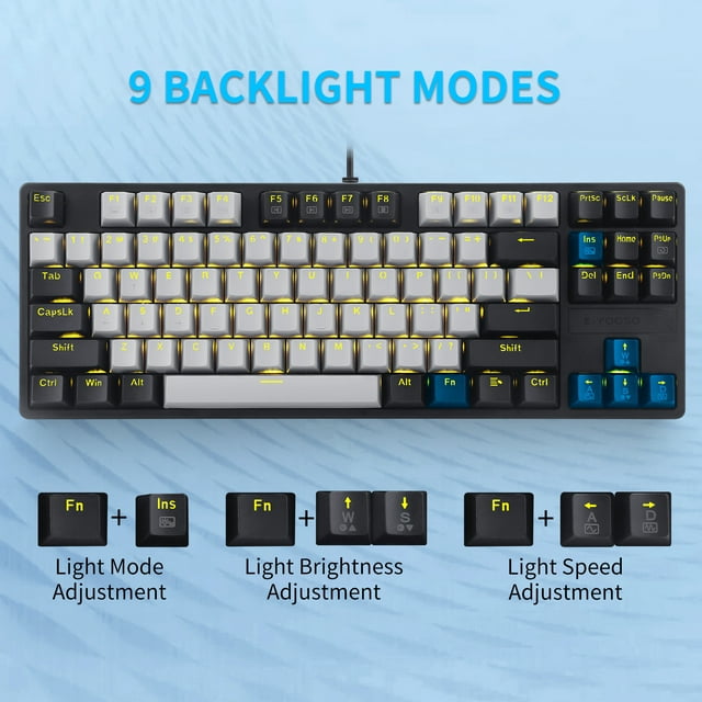 E-Yooso Z-87 Yellow Single Light 87 Keys Wired Mechanical Keyboard Grey/Black/Orange (Red Switch)