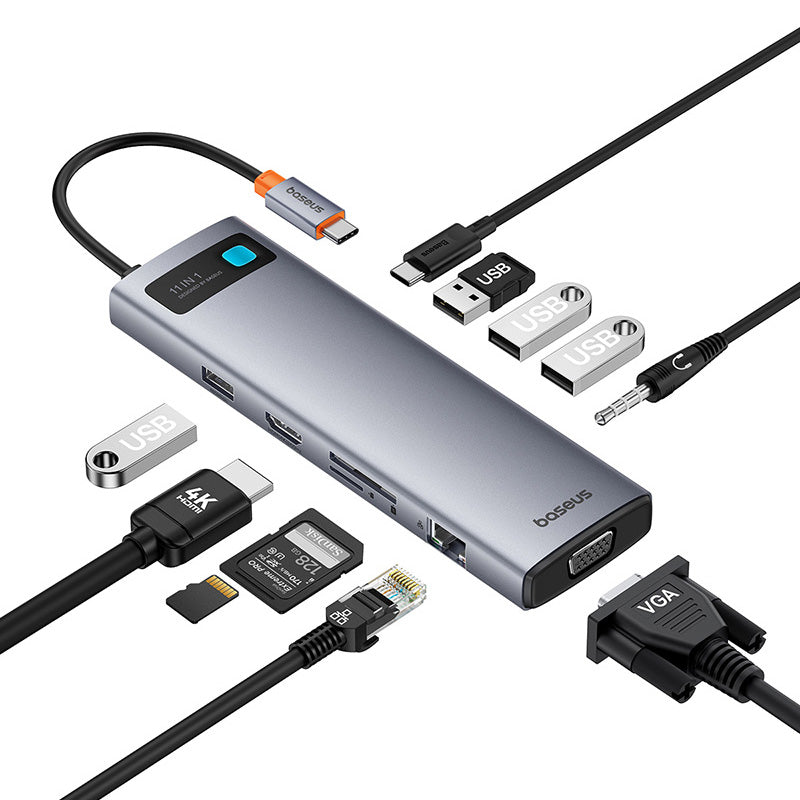 Baseus Metal Gleam Series 11-Port Hub USB-C to HDMI 4K@60Hz + VGA + 3xUSB 3.0 + USB 2.0 + USB-C PD
