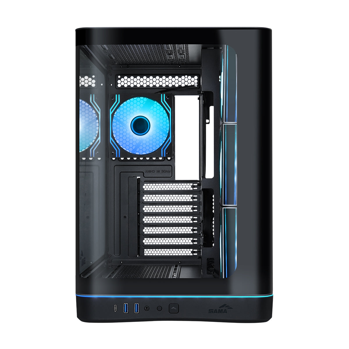 Sama V62S Mid-Tower Curved Panoramic TG Panel PC Case with 4x Pre-Installed ARGB Infinity Fans