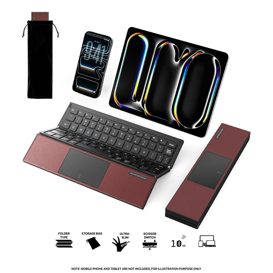 Harmonica Z01 Tri-Fold Keyboard with Touchpad (Wine Red)