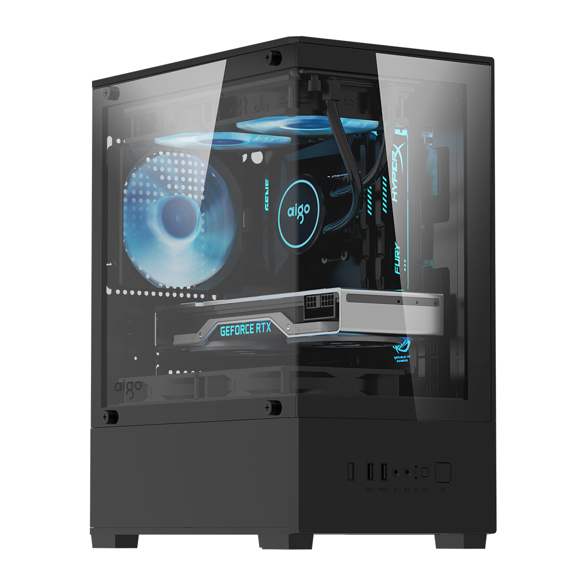 Aigo C196M Standard M-ATX Chassis Tempered Glass Side Panel with 3xCL12 Fans PC Case