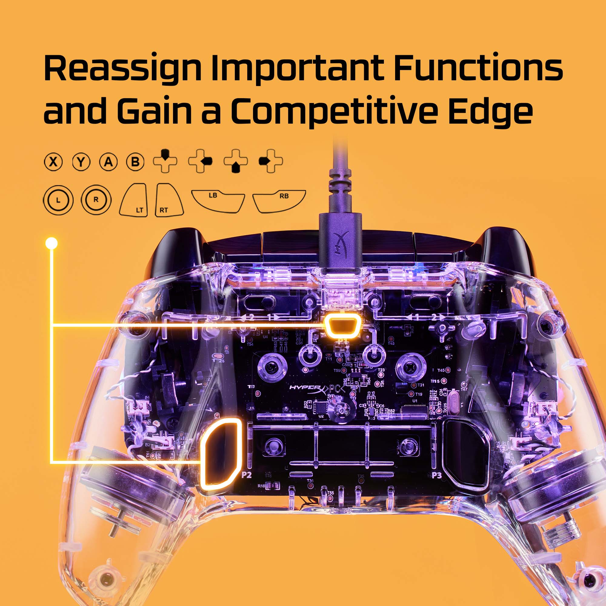 HyperX Clutch Gladiate RGB Wired Gaming Controller w/ Full Body RGB Lighting for Xbox (Clear)