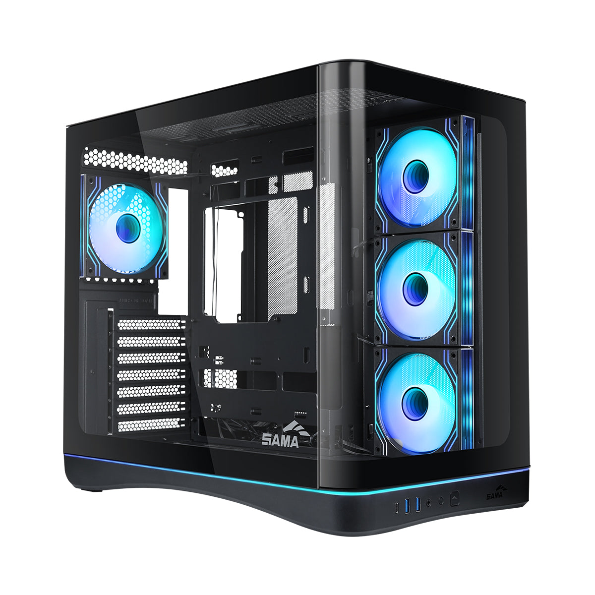 Sama V62S Mid-Tower Curved Panoramic TG Panel PC Case with 4x Pre-Installed ARGB Infinity Fans