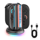 Transnovo 4-in-1 Cylindrical Charging Station with RGB Light for Nintendo Switch 2 Joy-Pad (Black)