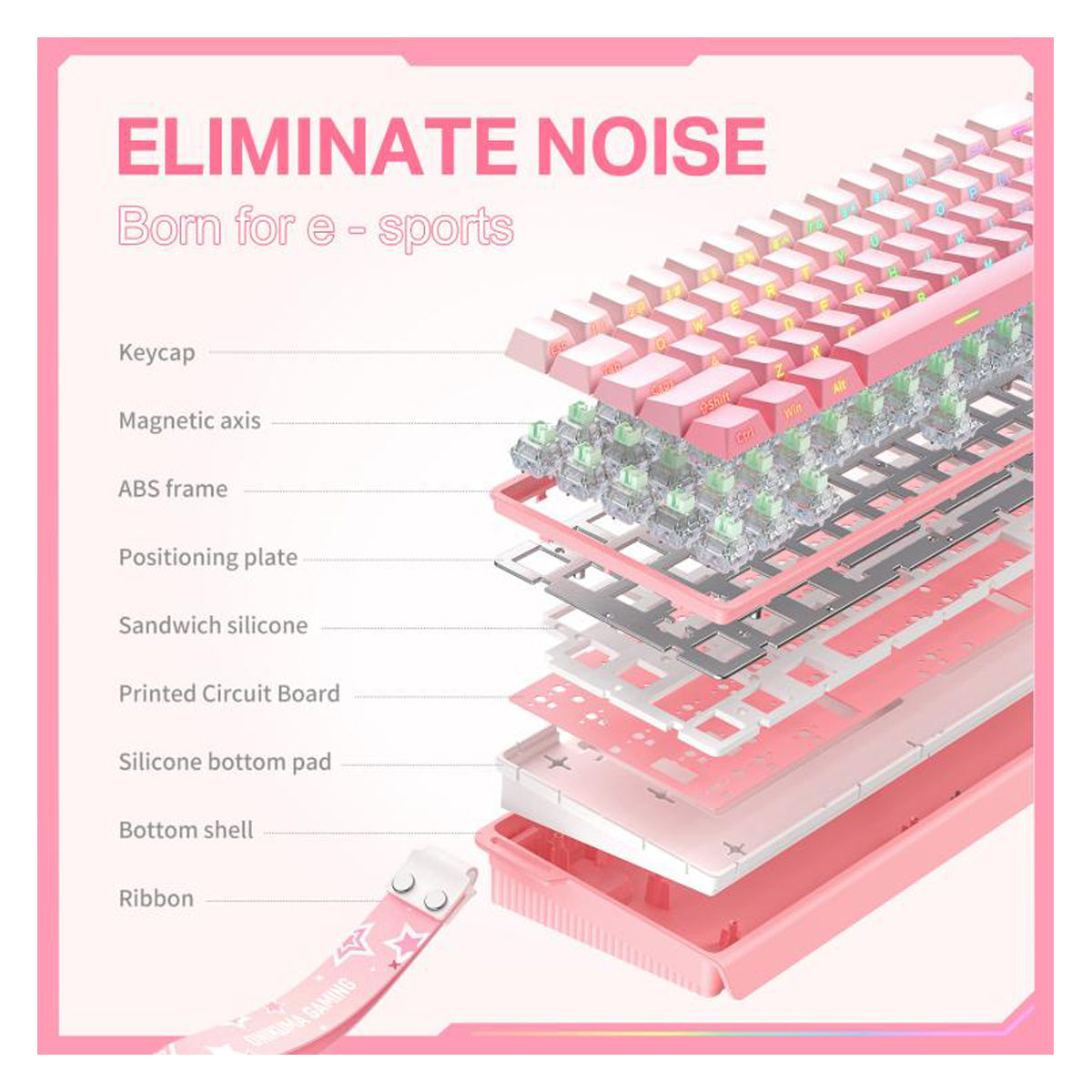 Onikuma G69 68 Keys RGB Wired Magnetic Switch Keyboard (Pink)