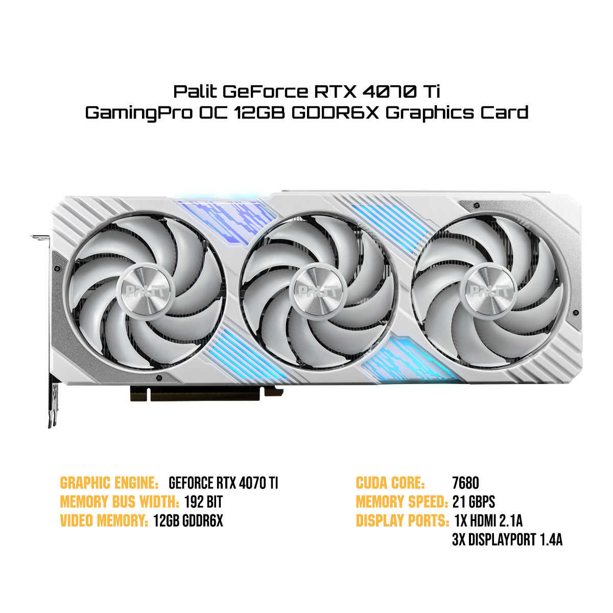 Palit GeForce RTX 4070 TI GamingPro OC 12GB GDDR6X 192Bit 3-DP HDMI Graphics Card (White)