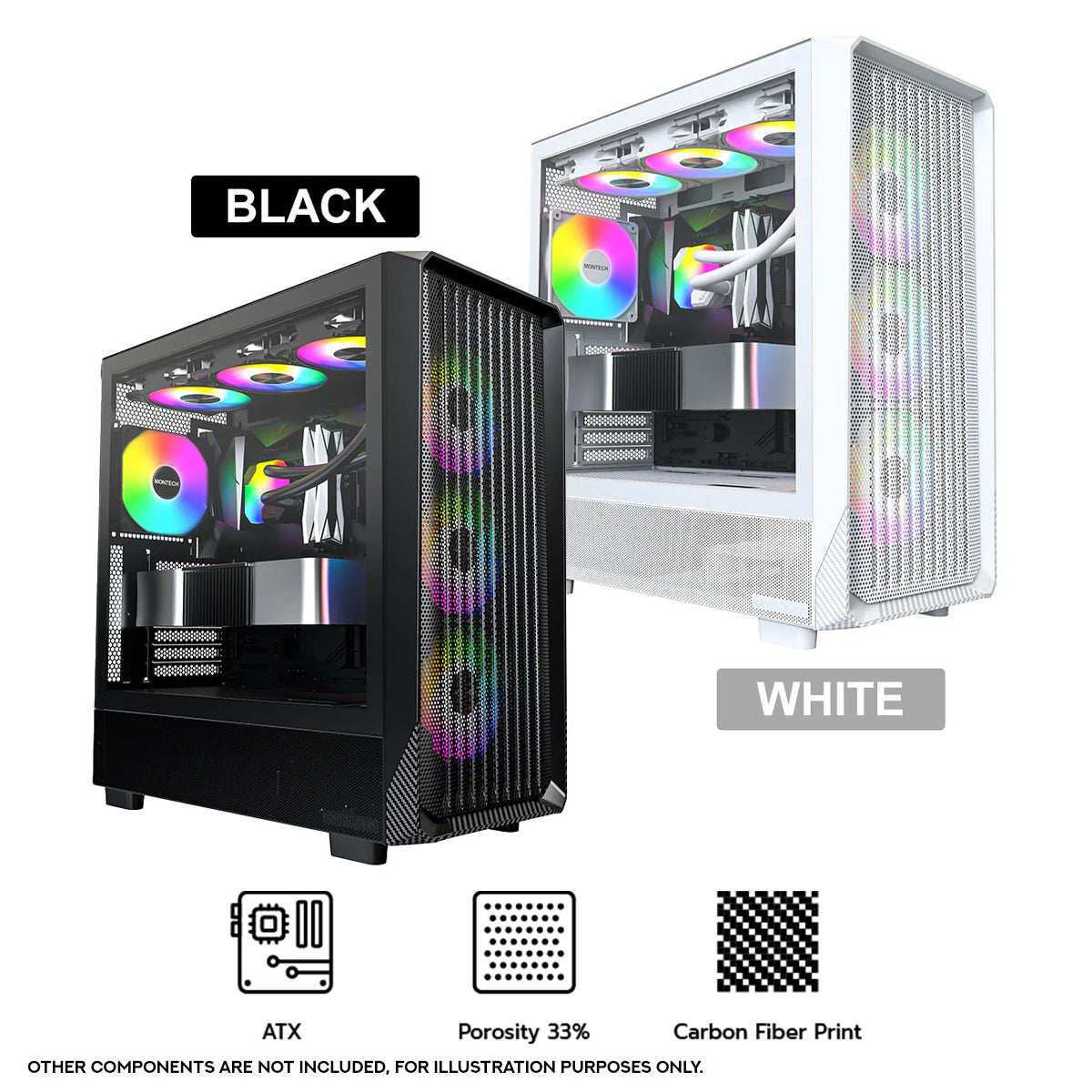 Montech X5 ATX Mid-Tower Carbon Fiber Print TG Side Panel & Mesh Front PC Case
