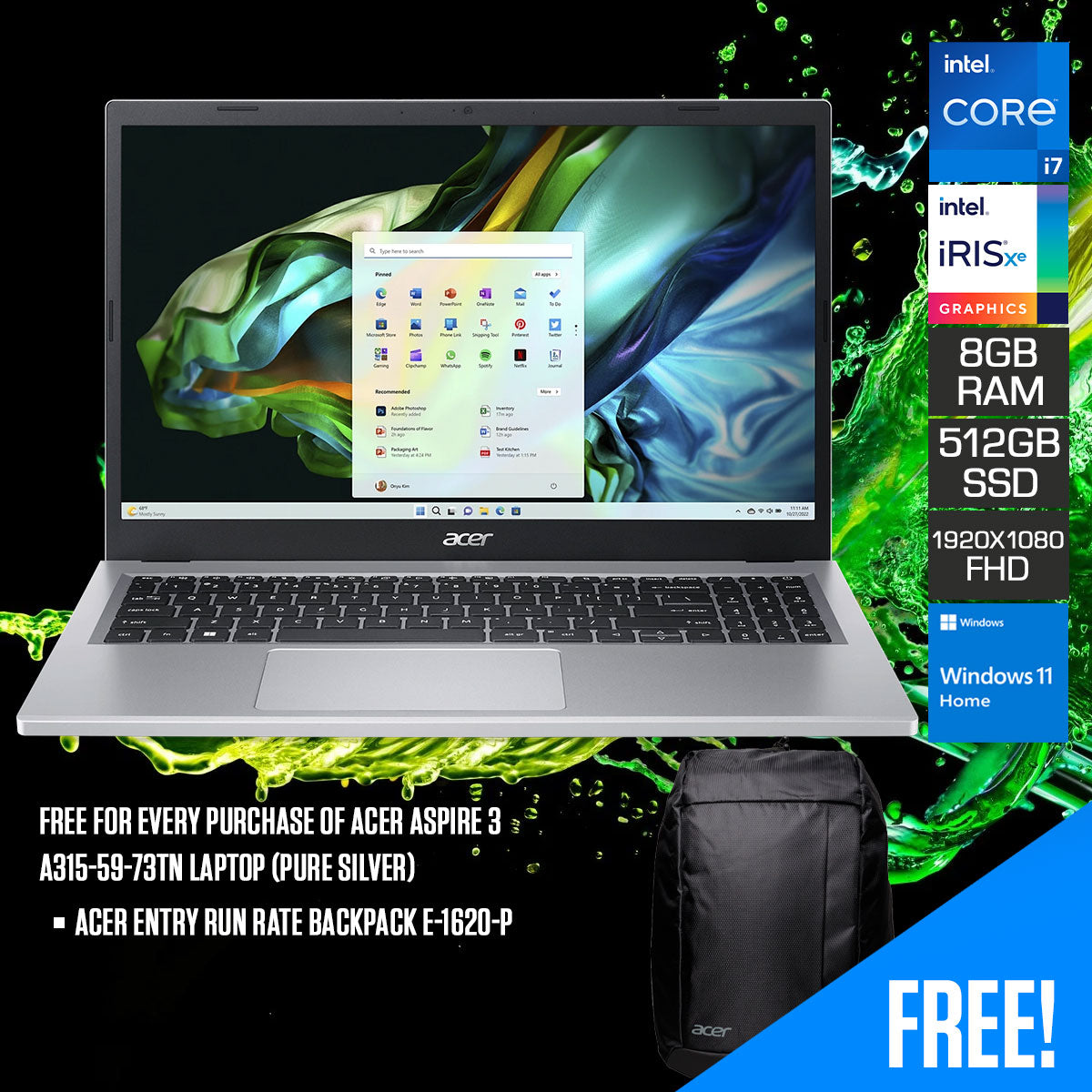 Acer Aspire 3 A315-58 Laptop - 15.6in FHD, Intel Core i5, 8GB RAM, 512GB  SSD - Silver