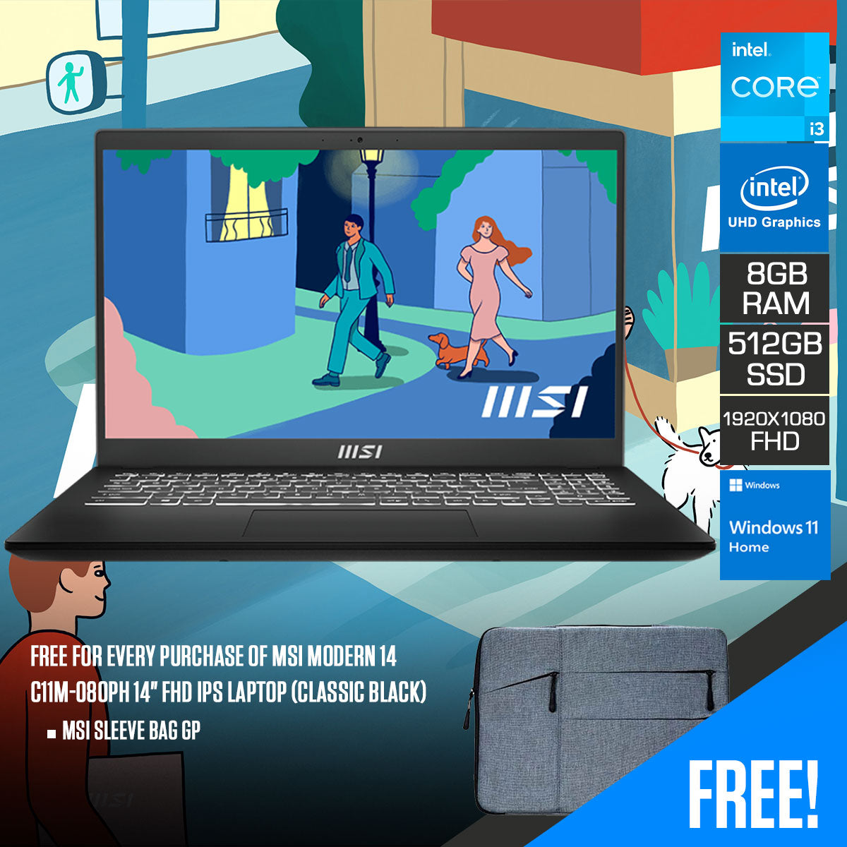 MSI Modern 14 C11M-080PH 14" FHD IPS Laptop (Classic Black)