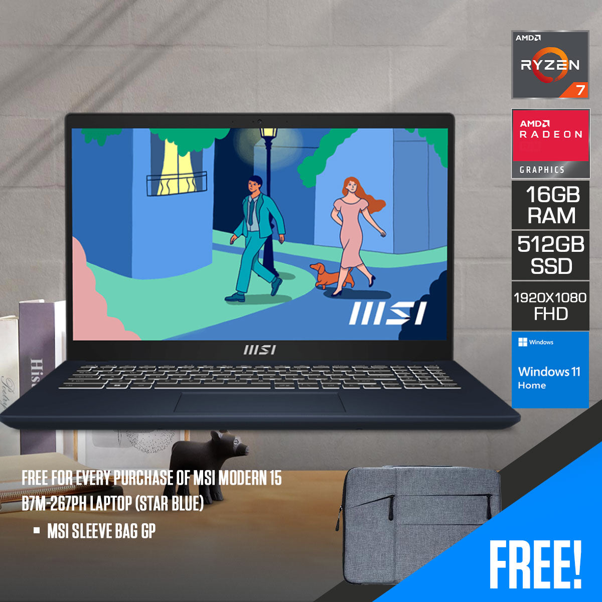 MSI Modern 15 B7M-267PH Laptop (Star Blue)