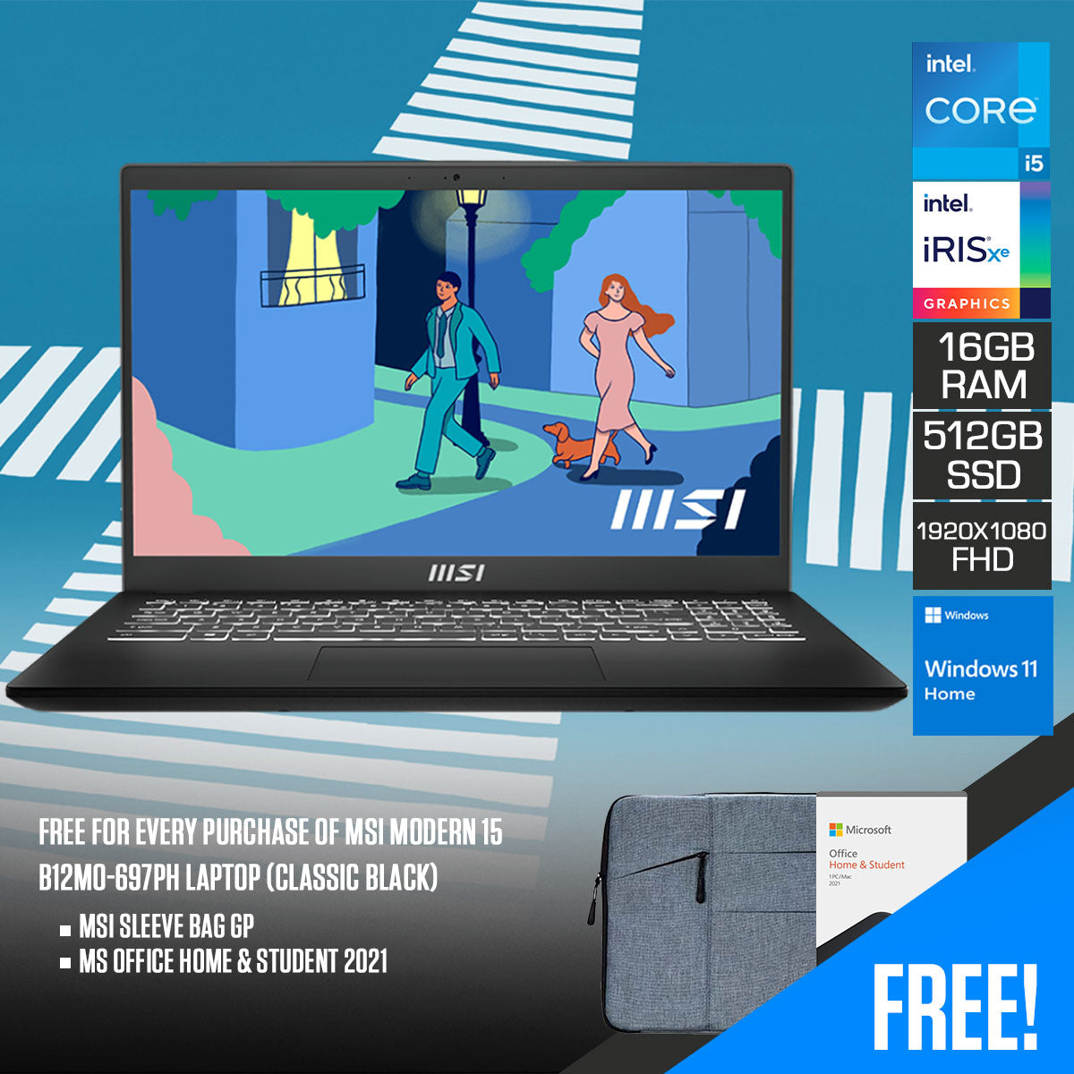 MSI Modern 15 B12MO-697PH Laptop (Classic Black)