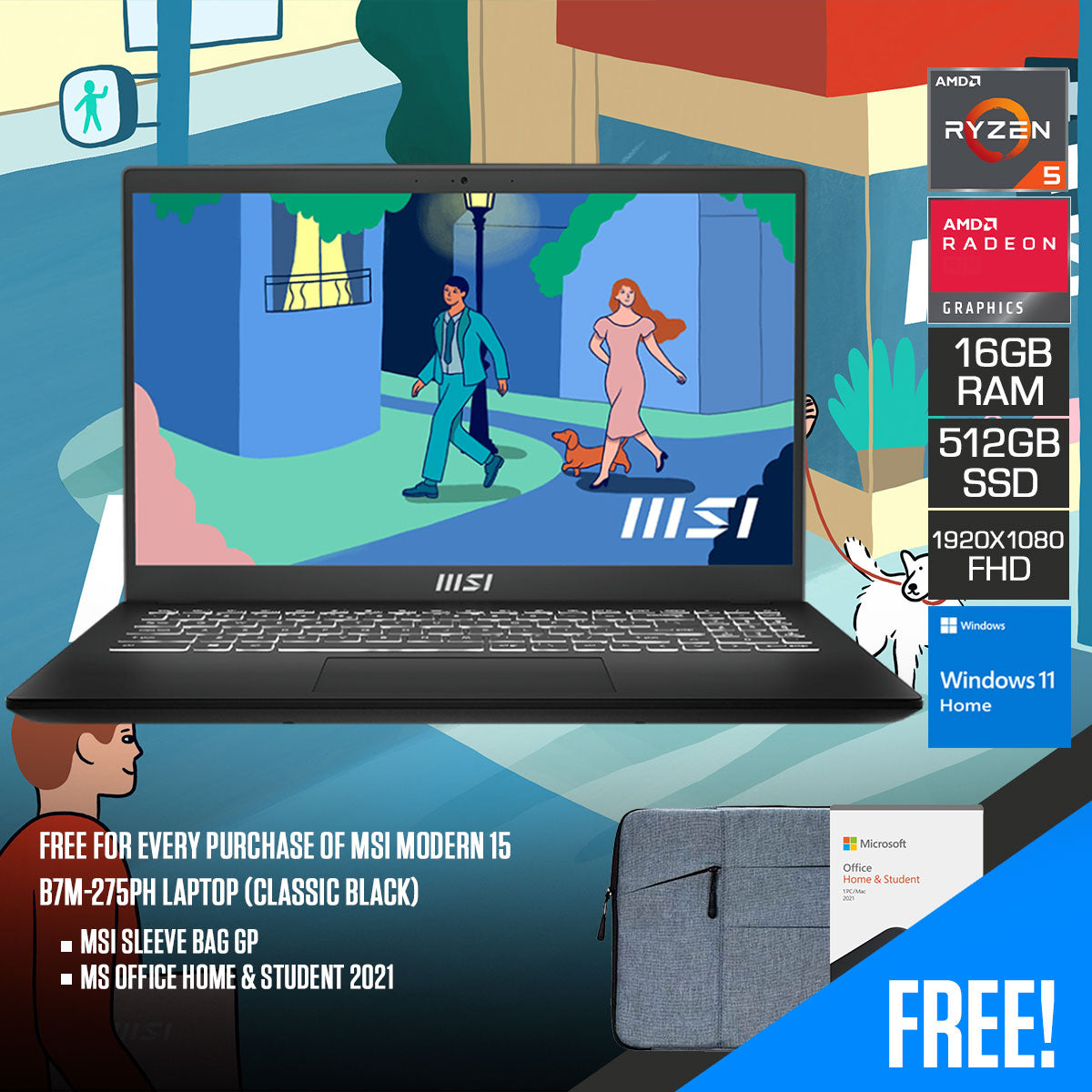 MSI Modern 15 B7M-275PH Laptop (Classic Black)