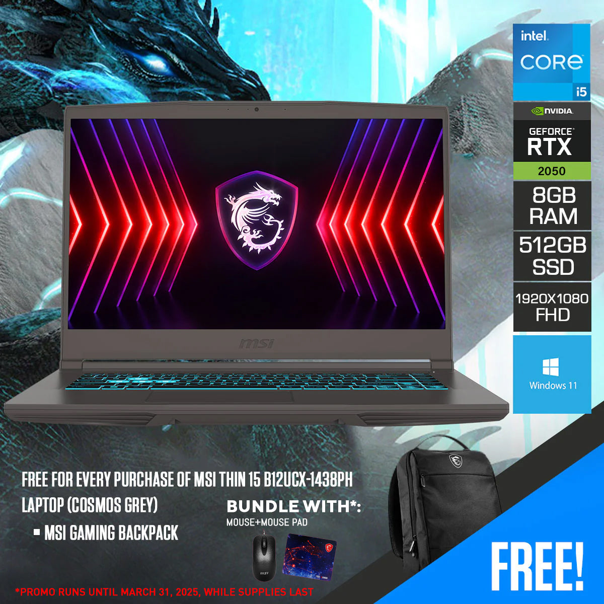 MSI Thin 15 B12UCX-1438PH Laptop (Cosmos Grey)