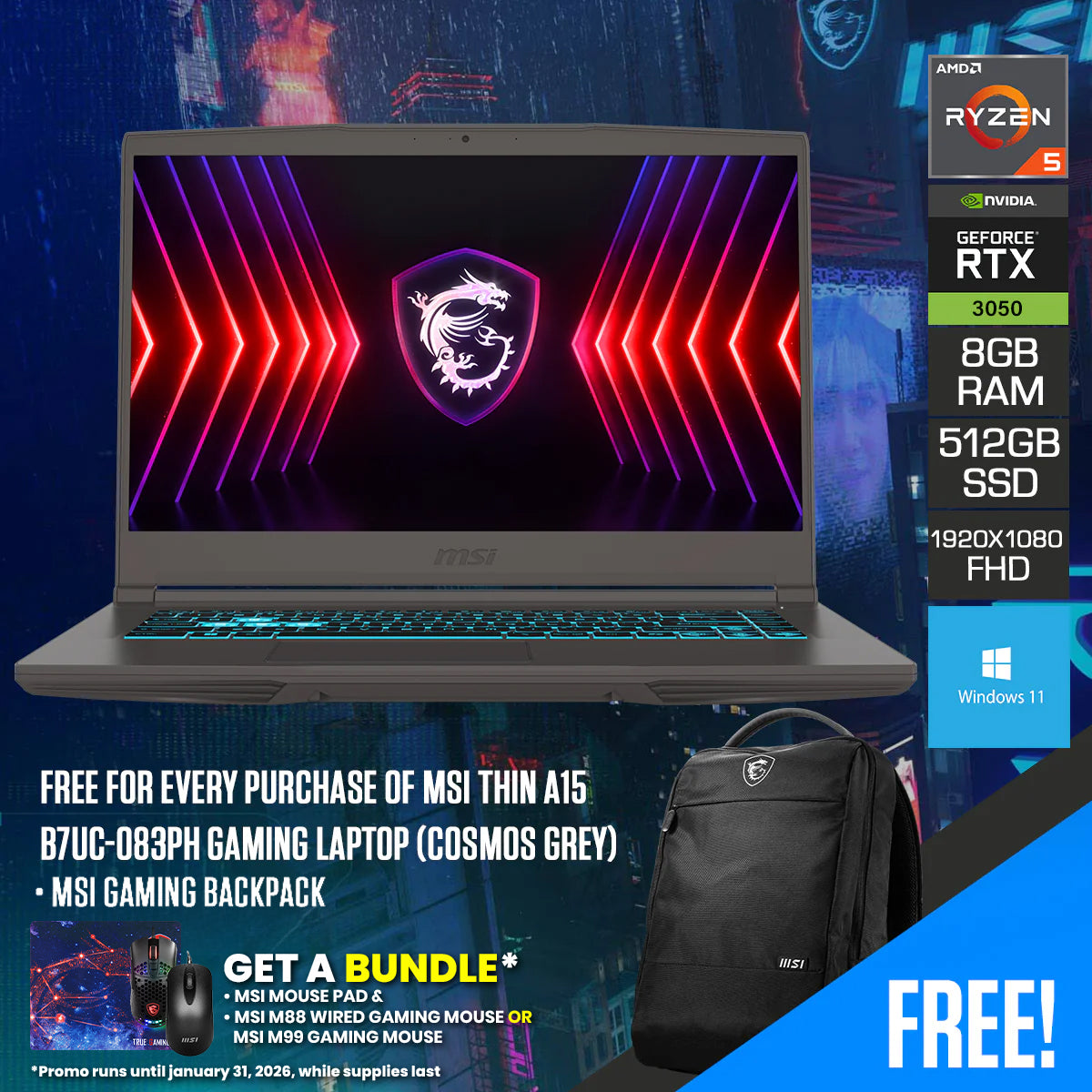 MSI Thin A15 B7UC-083PH Gaming Laptop (Cosmos Grey)