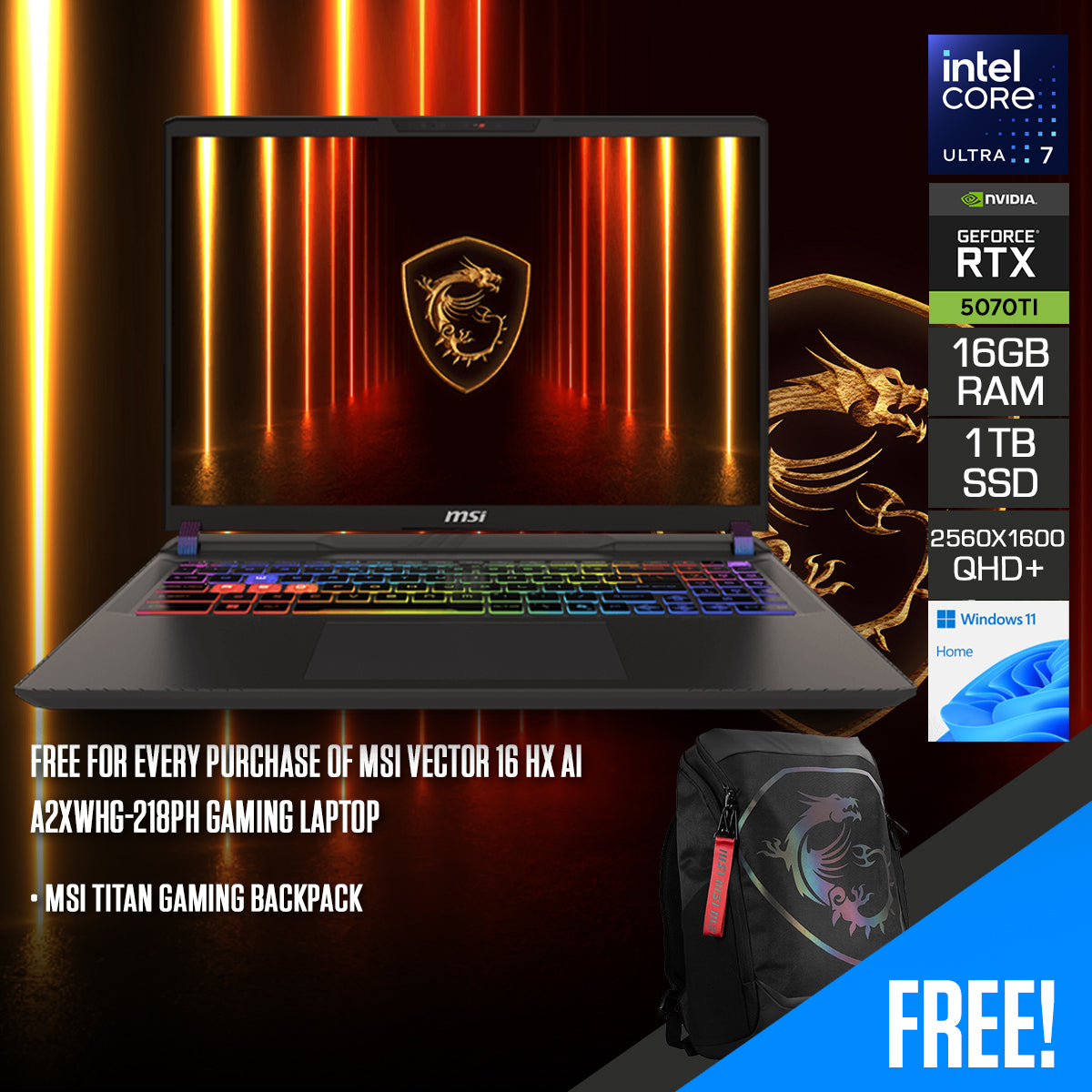 MSI Vector 16 HX AI A2XWHG-218PH Gaming Laptop