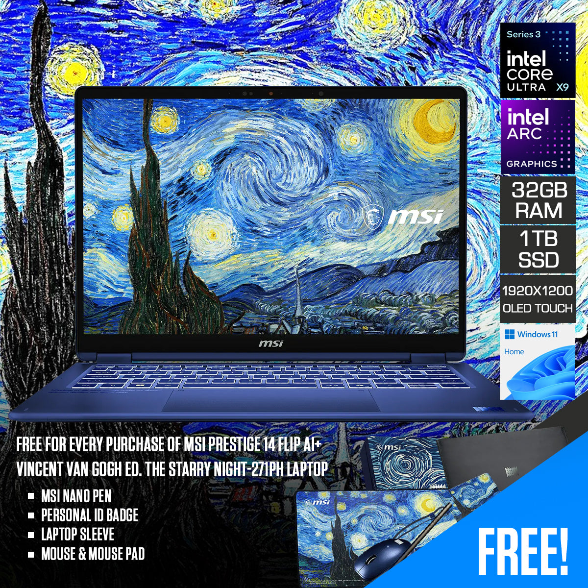 MSI Prestige 14 Flip AI+ Vincent van Gogh Ed. The Starry Night-271PH Laptop