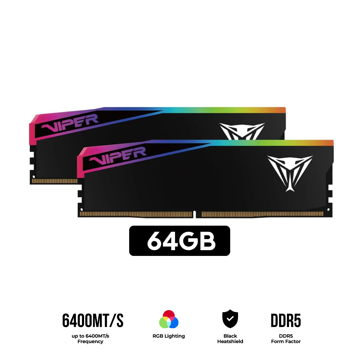 Patriot Viper Elite 5 Ultra RGB 64GB (2x32GB) DDR5 6400MT/s CL36 UDIMM Gaming Memory (VEUR564G6436K)
