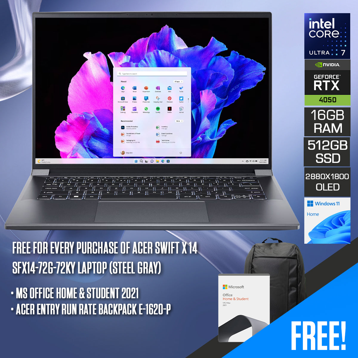 Acer Swift X 14 SFX14-72G-72KY Laptop (Steel Gray)