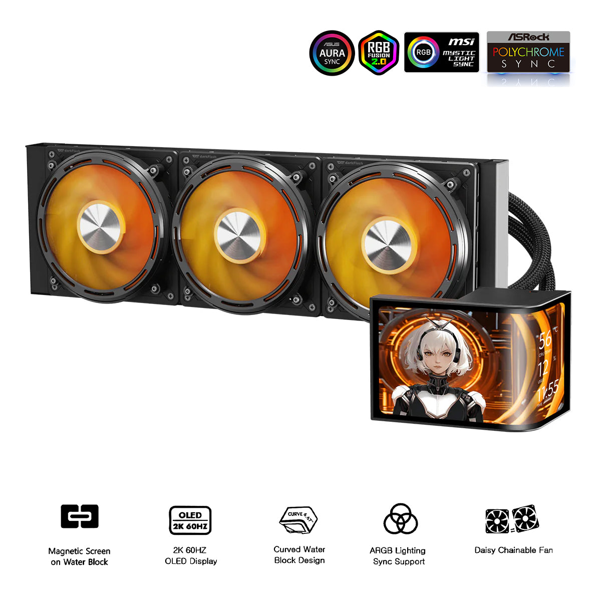 DarkFlash UV360 ARGB Curved Screen AIO 360mm Liquid CPU Cooler (Black)