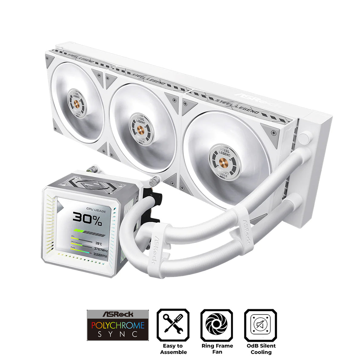 ASRock Steel Legend 360 LCD AIO Liquid Cooler (White)
