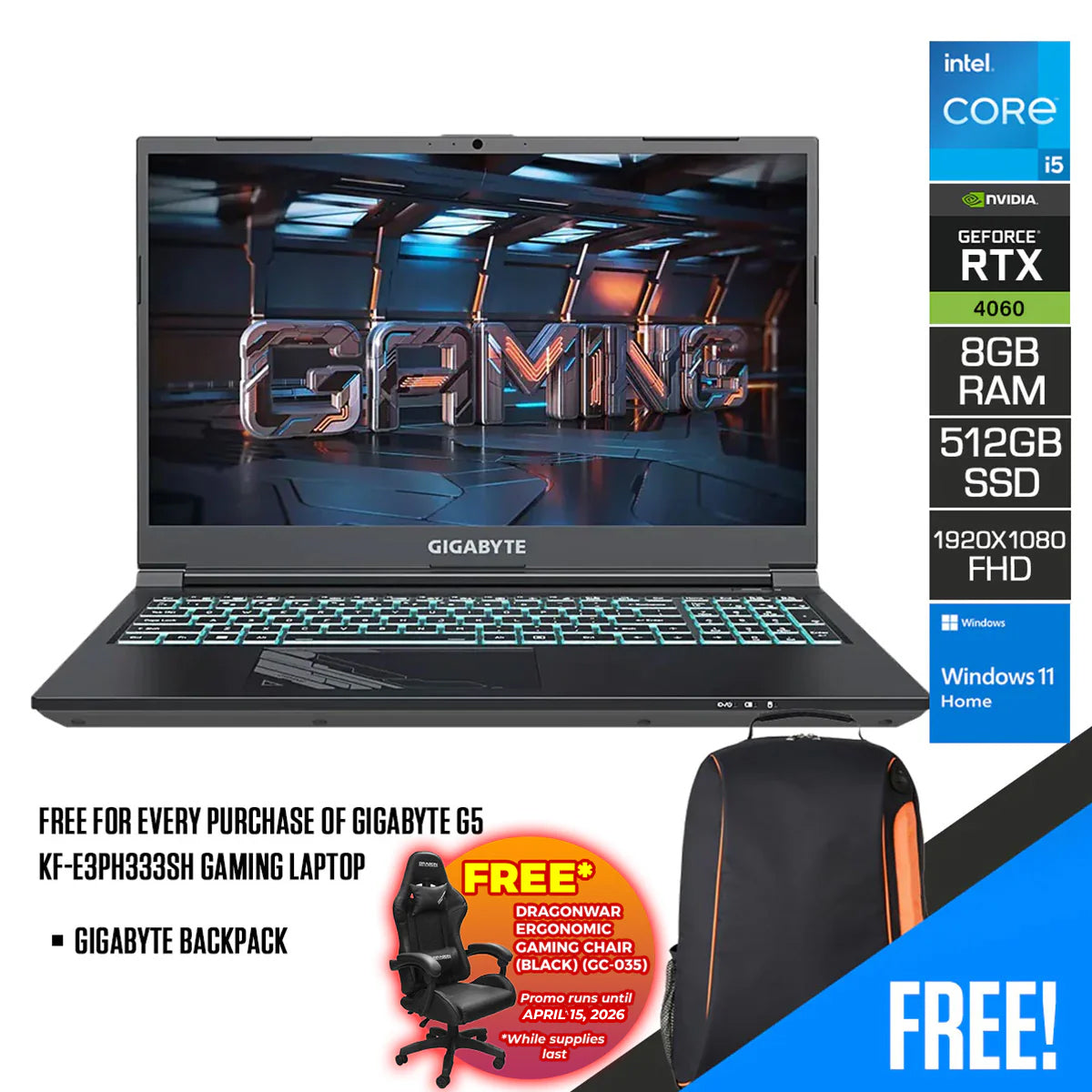 Gigabyte G5 KF-E3PH333SH Gaming Laptop