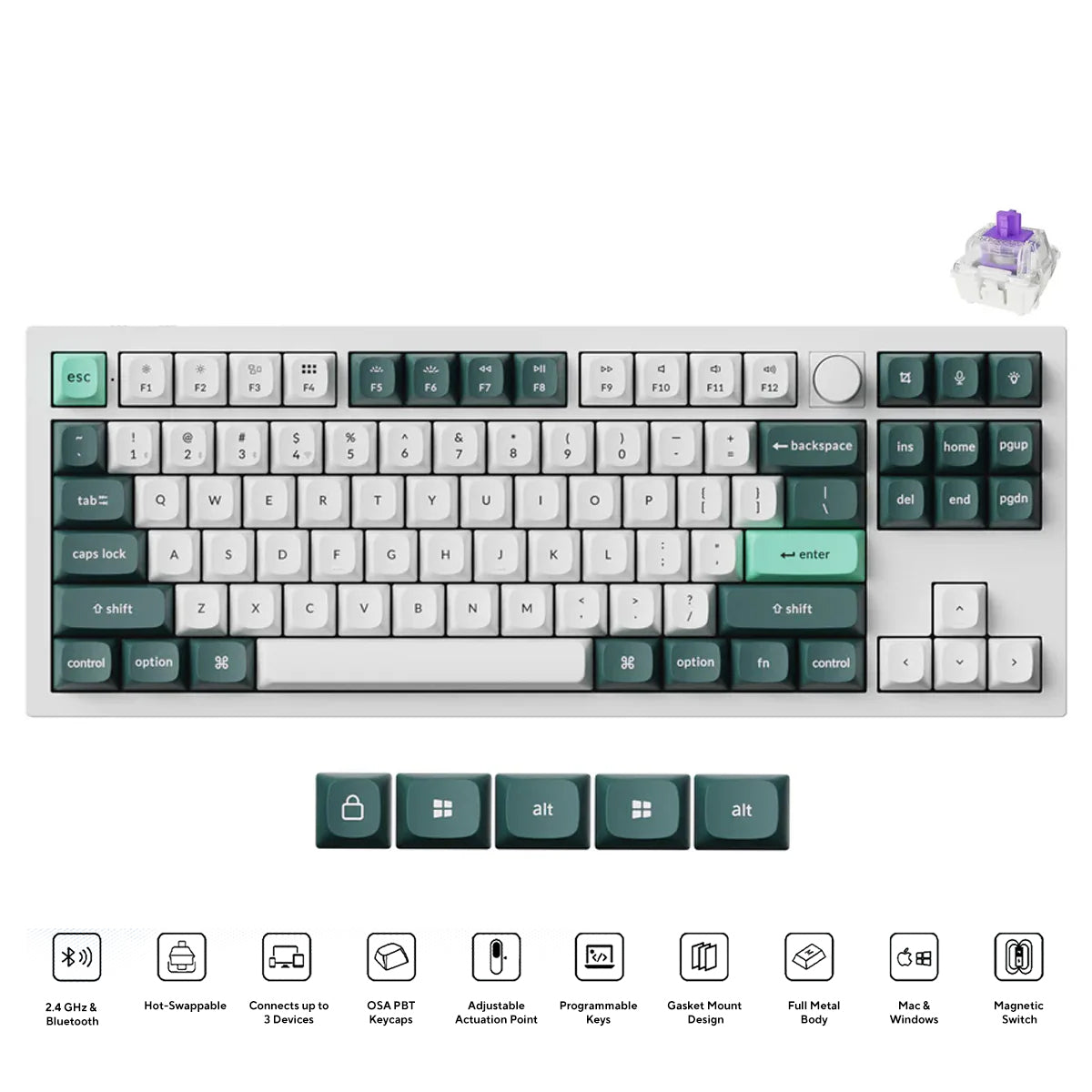 Keychron Q3 HE QMK TKL Fully Assembled Knob RGB Backlight Hot-Swappable Wireless Magnetic Switch Keyboard - Shell White (Gateron Double-Rail Magnetic Nebula Switch) (Q3H-P1)