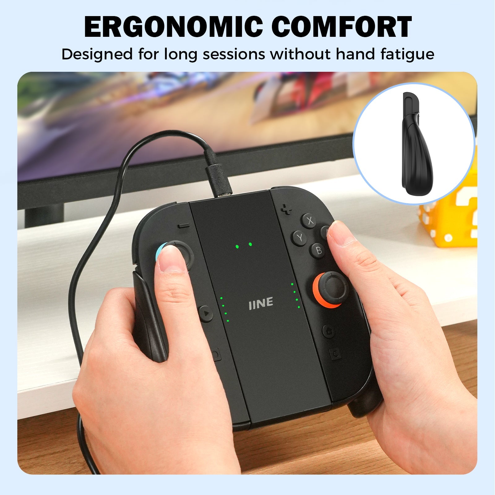 IINE Charging Grip for Nintendo Switch 2 (Black, Blue/Orange)