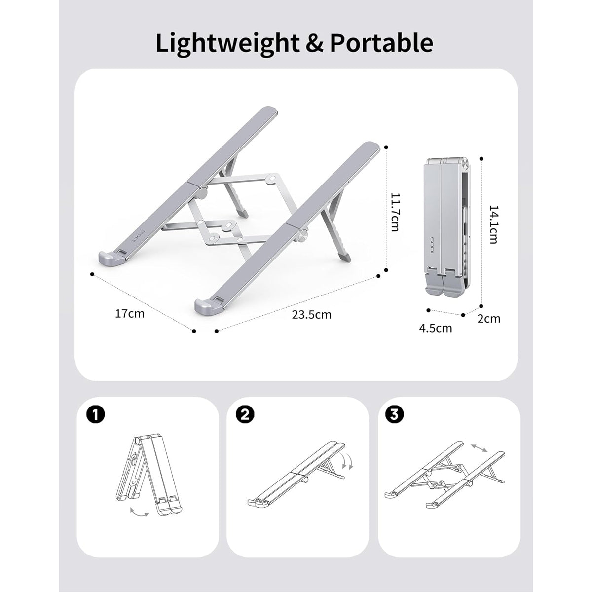 SODI ST03 Bi-Fold Portable Adjustable Stand for Laptop, Tablet, & Phone