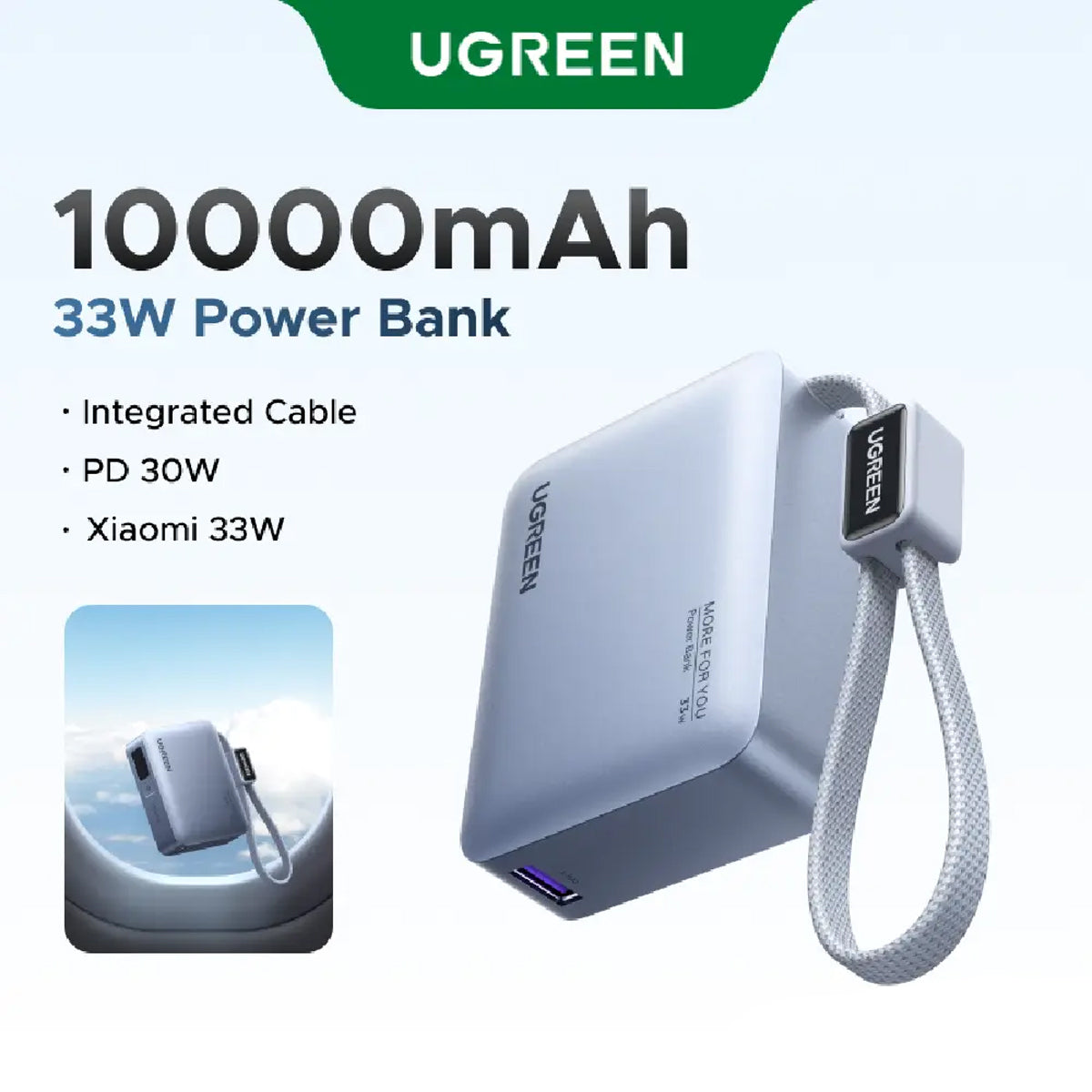 Ugreen 10000mAh 33W Fast Charging Power Bank w/ USB-C Built-In Cable
