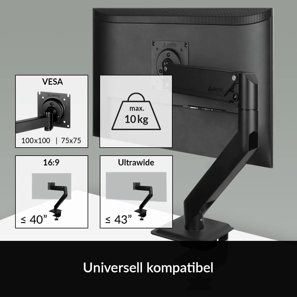 Arctic X1-3D Desk Mount Gas Spring Single Monitor Arm (AEMNT00062A)