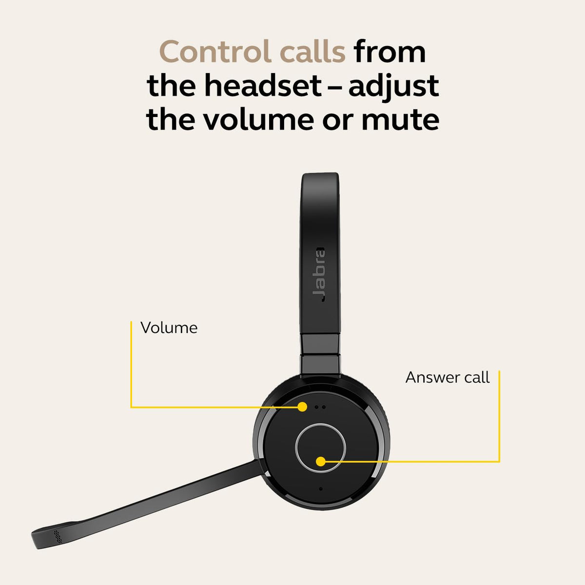Jabra Evolve 65 TE USB-A UC Stereo Bluetooth Wireless Headset with Charging Stand