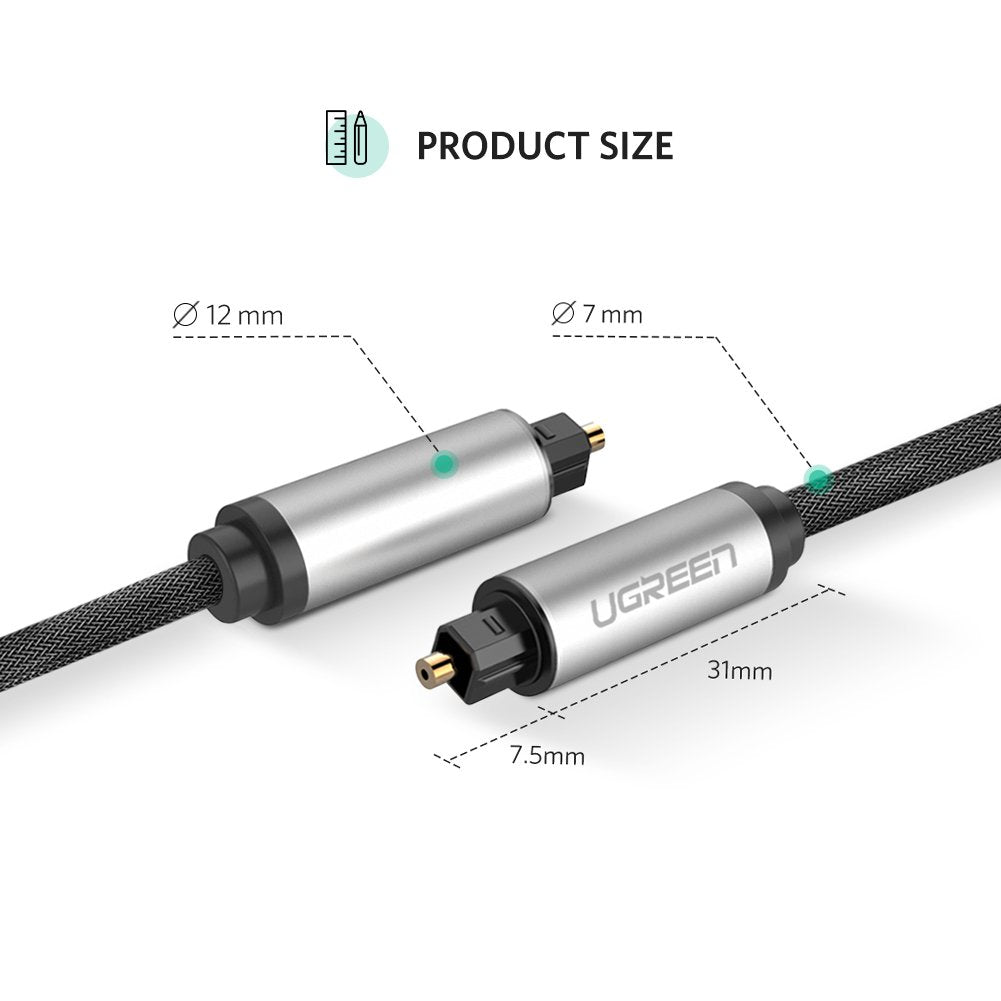 Ugreen Toslink Optical Male to Male Audio Cable - 1m (Gray/Silver) (AV108/10539)