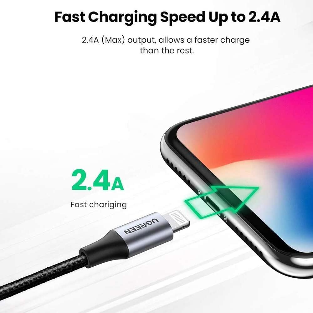 UGreen Lightning To USB 2.0 A Male Cable - 1.5M (Black) (US199/60157)