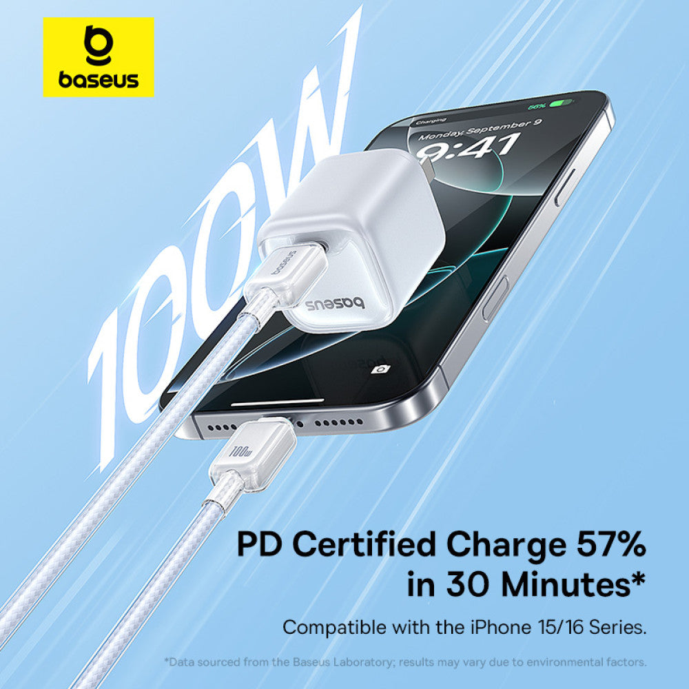 Baseus Crystal Fast Charging Data Cable USB-A to USB-C 100W (Moon White) (1M , 2M)