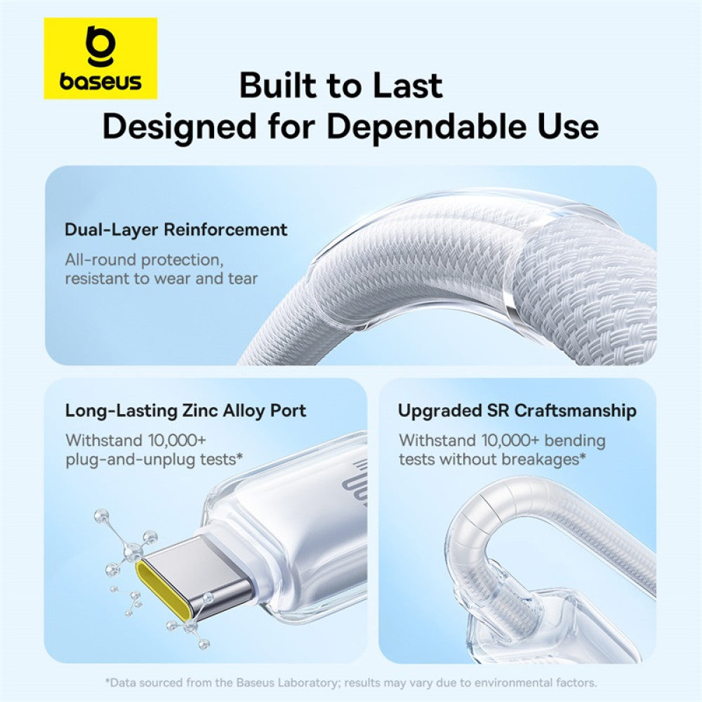 Baseus Crystal Fast Charging Data Cable USB-A to USB-C 100W (Moon White) (1M , 2M)