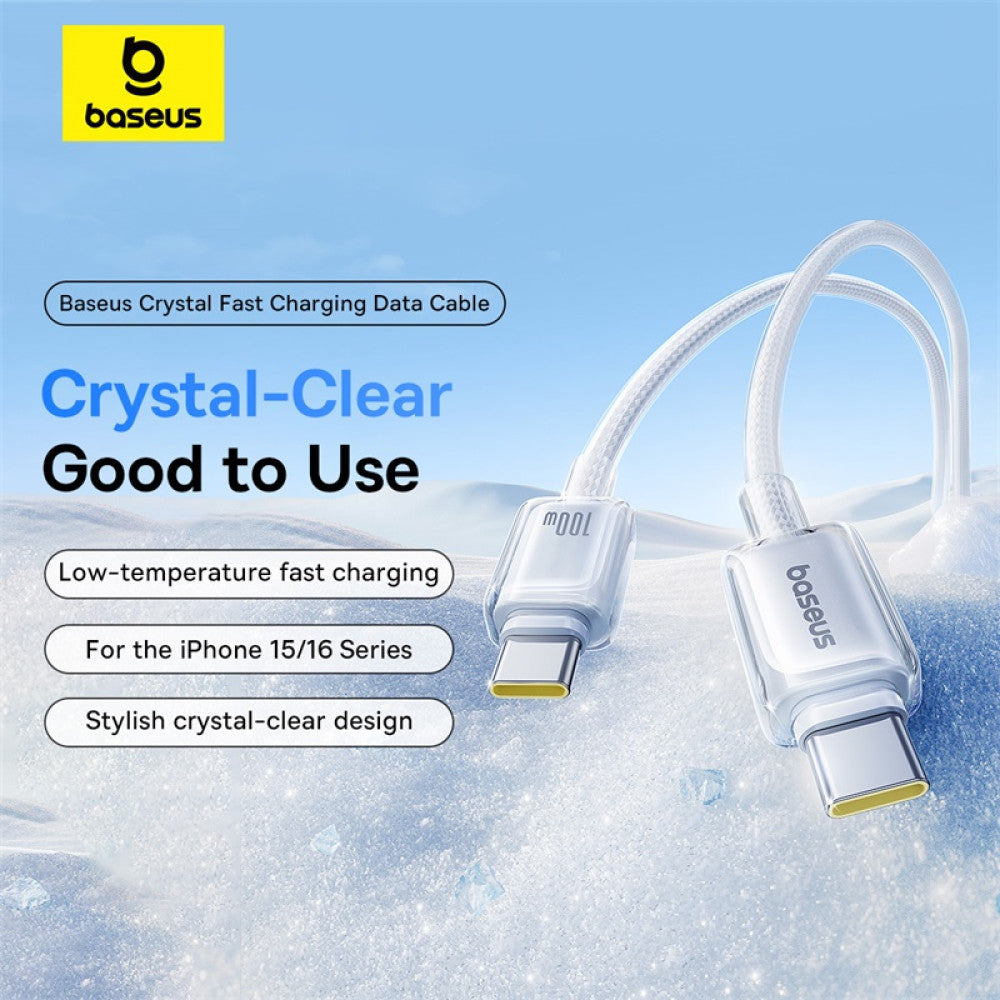 Baseus Crystal Fast Charging Data Cable USB-A to USB-C 100W (Moon White) (1M , 2M)