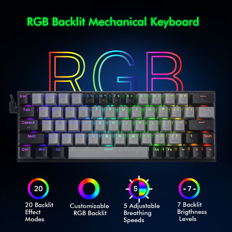 E-Yooso Z-11 Tri-Mode RGB 63 Keys Hot Swappable Mechanical Keyboard Grey/Black