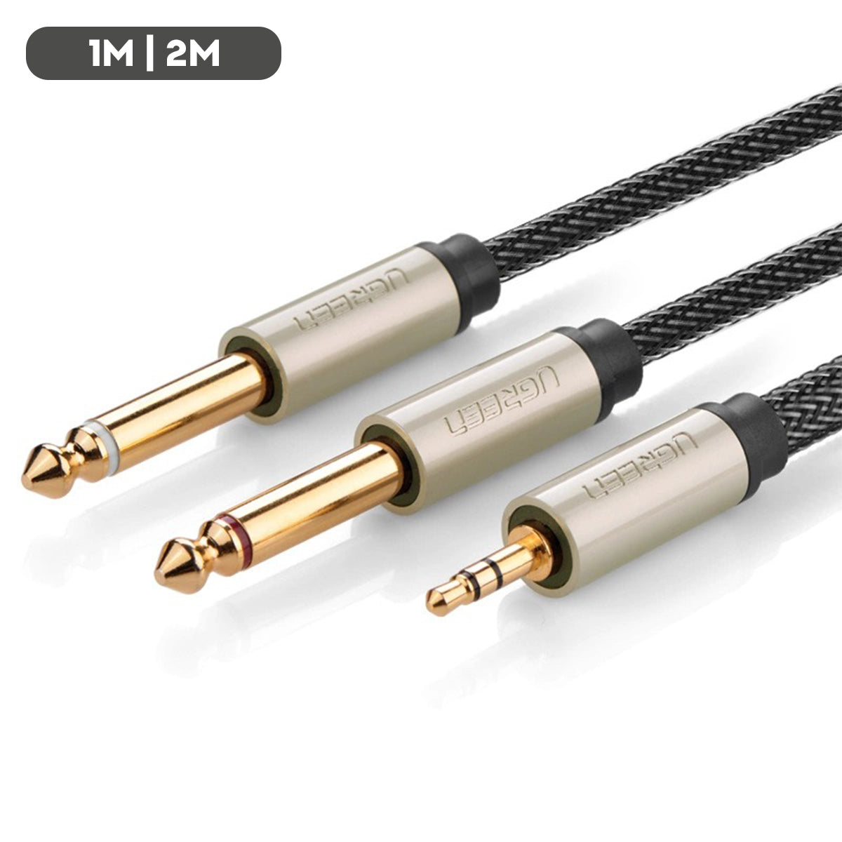 Ugreen AV126 3.5mm TRS To Dual 6.35Mm TS Audio Cable (1M, 2M) (Grey) (AV126/10613, AV126/10615)