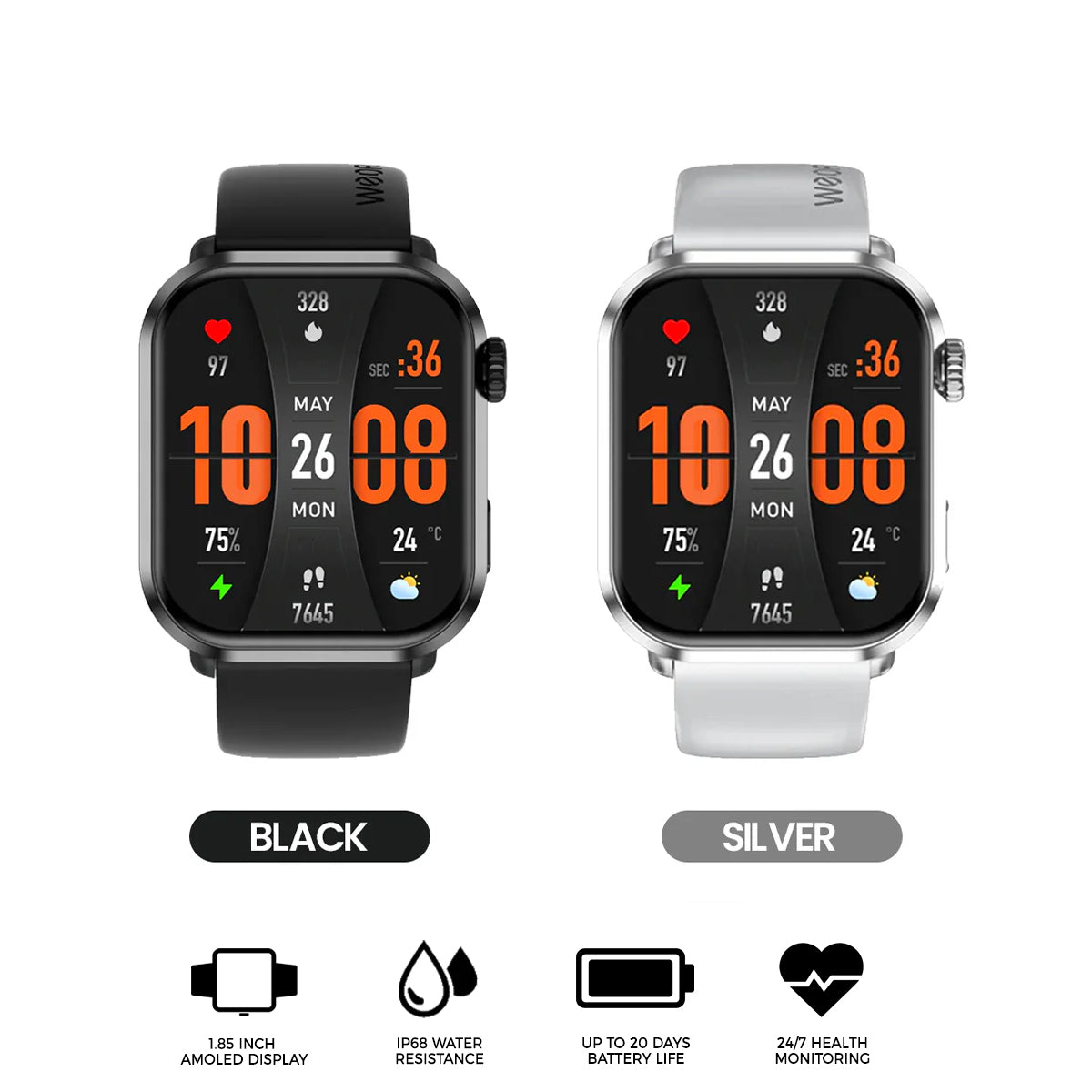 Weofly Power 2 Smartwatch (Black, Silver) (WFPW797BL, WFPW797SL)