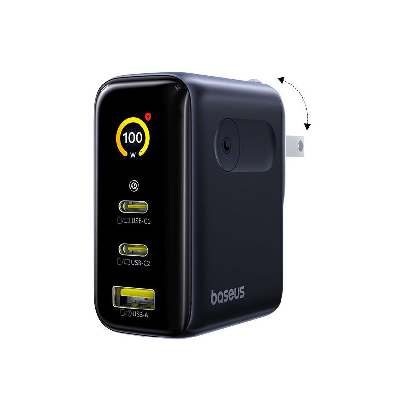 Baseus PicoGo AE21 Digital Display Fast Charger 2C+U 100W includes Mini White Cable Type-C to Type-C 100W 20V/5A 1.5m (Cosmic Black) (E0121C00)