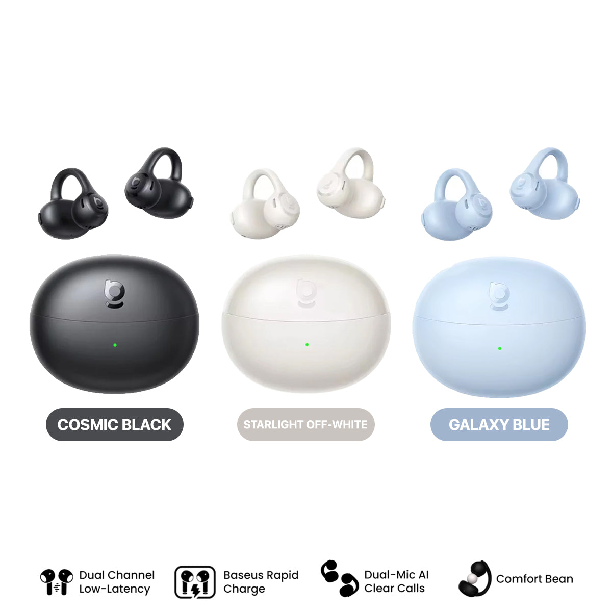 Baseus Bass BC1 Lite Open-Ear True Wireless Earbuds (Cosmic Black, Starlight Off-White, Galaxy Blue) (A0102M03, A0102M04, A0102M05)