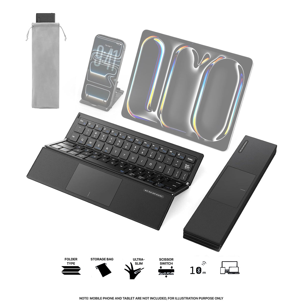 Harmonica Z01 Tri-Fold Keyboard with Touchpad (Black)