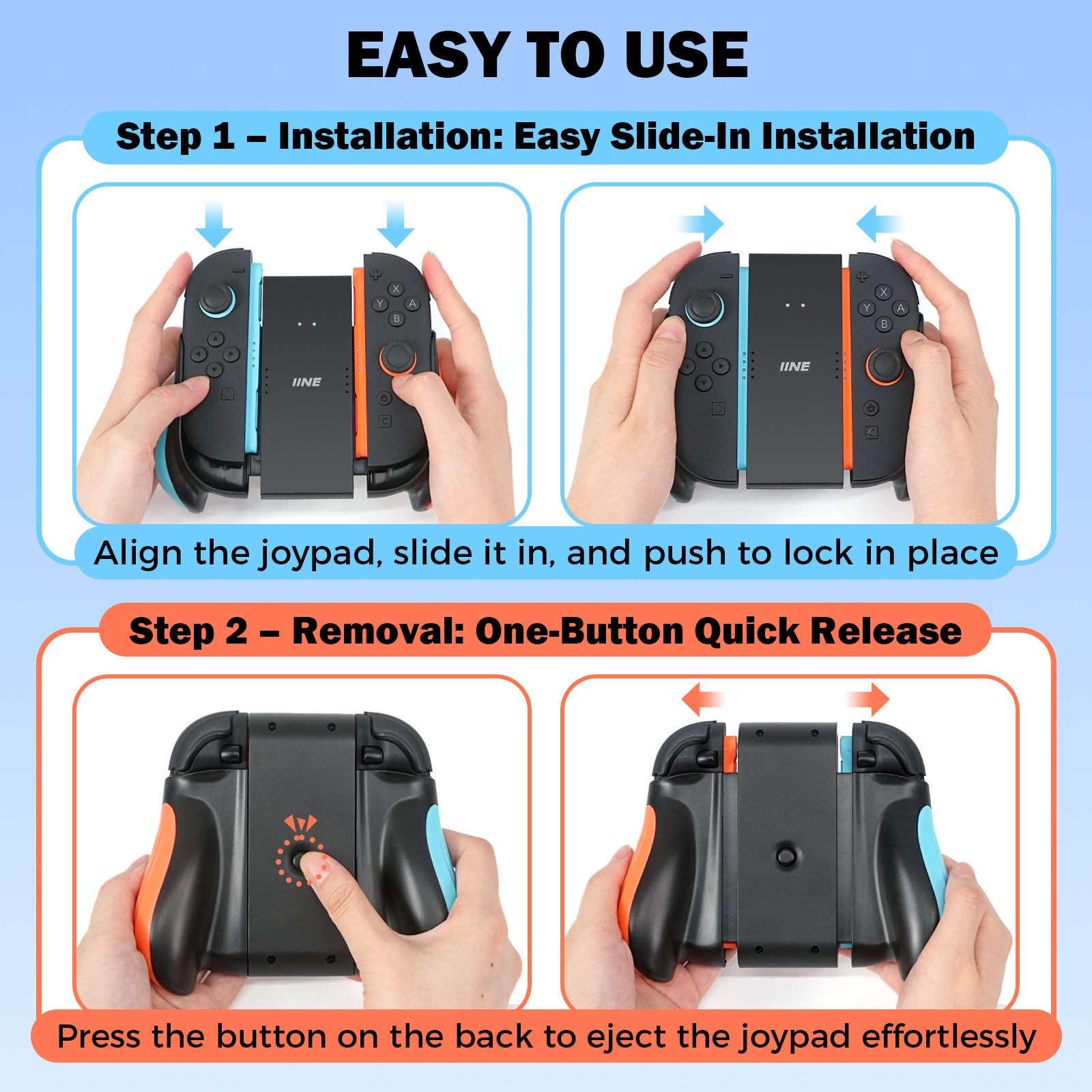 IINE Charging Grip for Nintendo Switch 2 (Black, Blue/Orange)