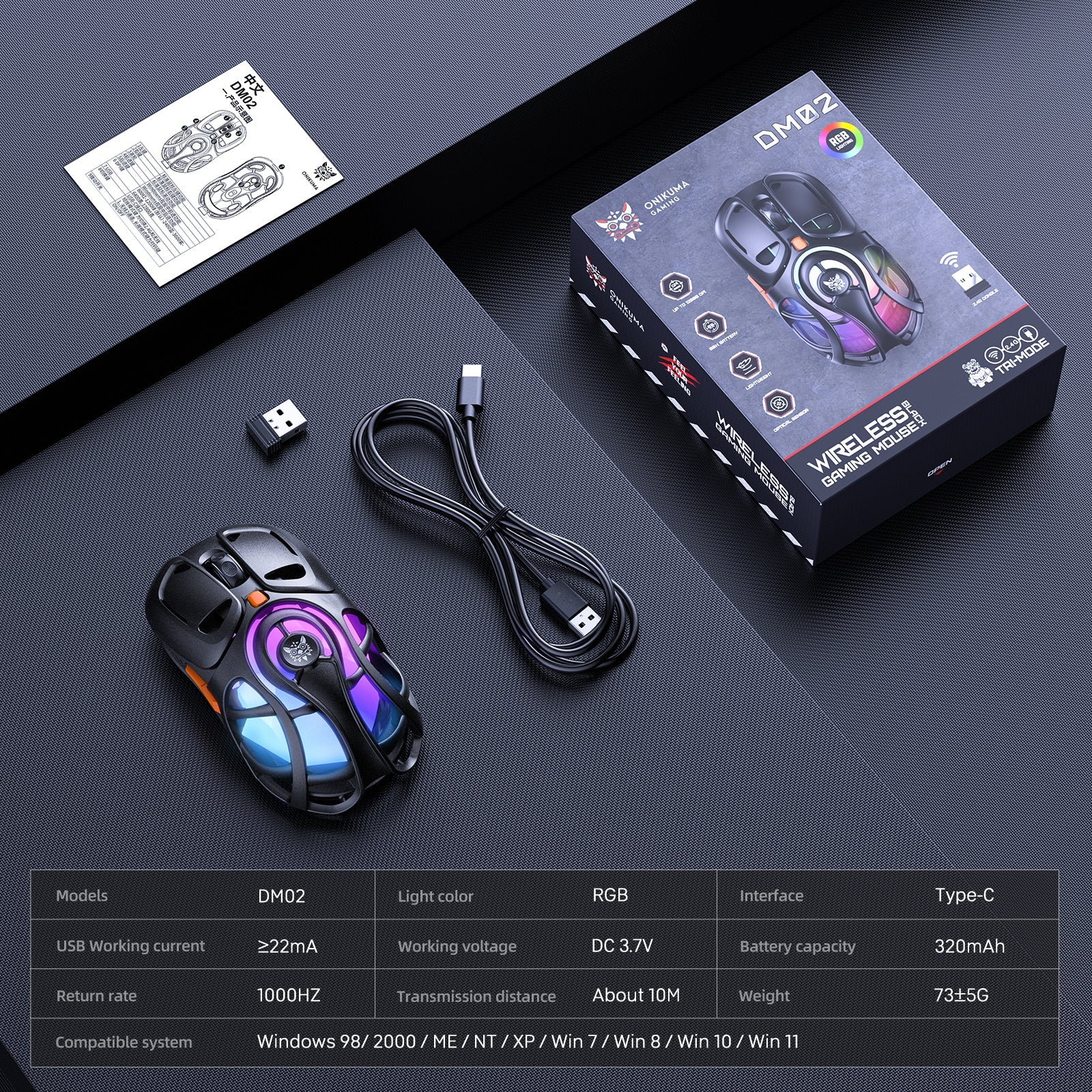 Onikuma DM02 Tri-Mode RGB Wireless Gaming Mouse | DataBlitz