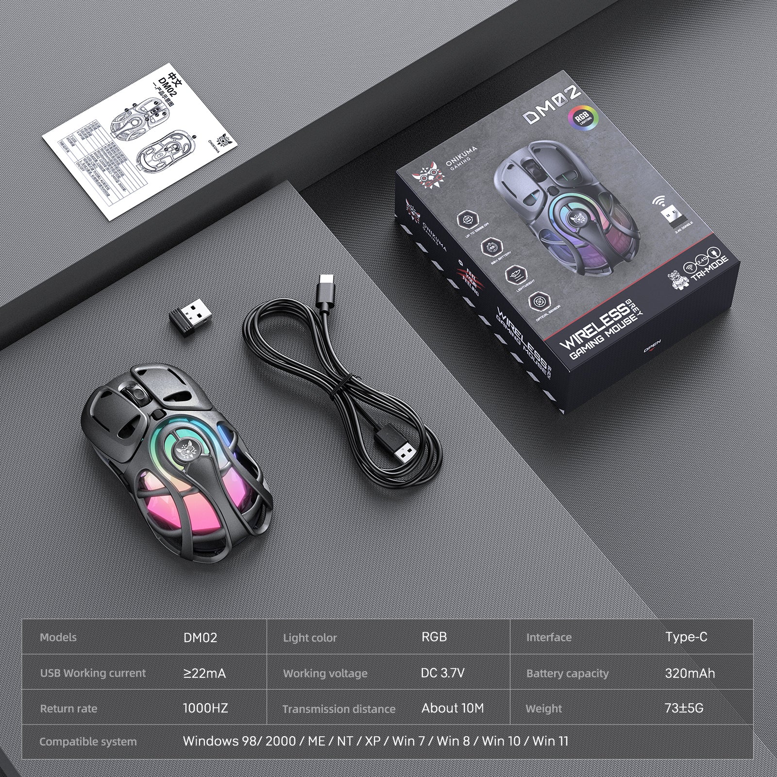 Onikuma DM02 Tri-Mode RGB Wireless Gaming Mouse | DataBlitz