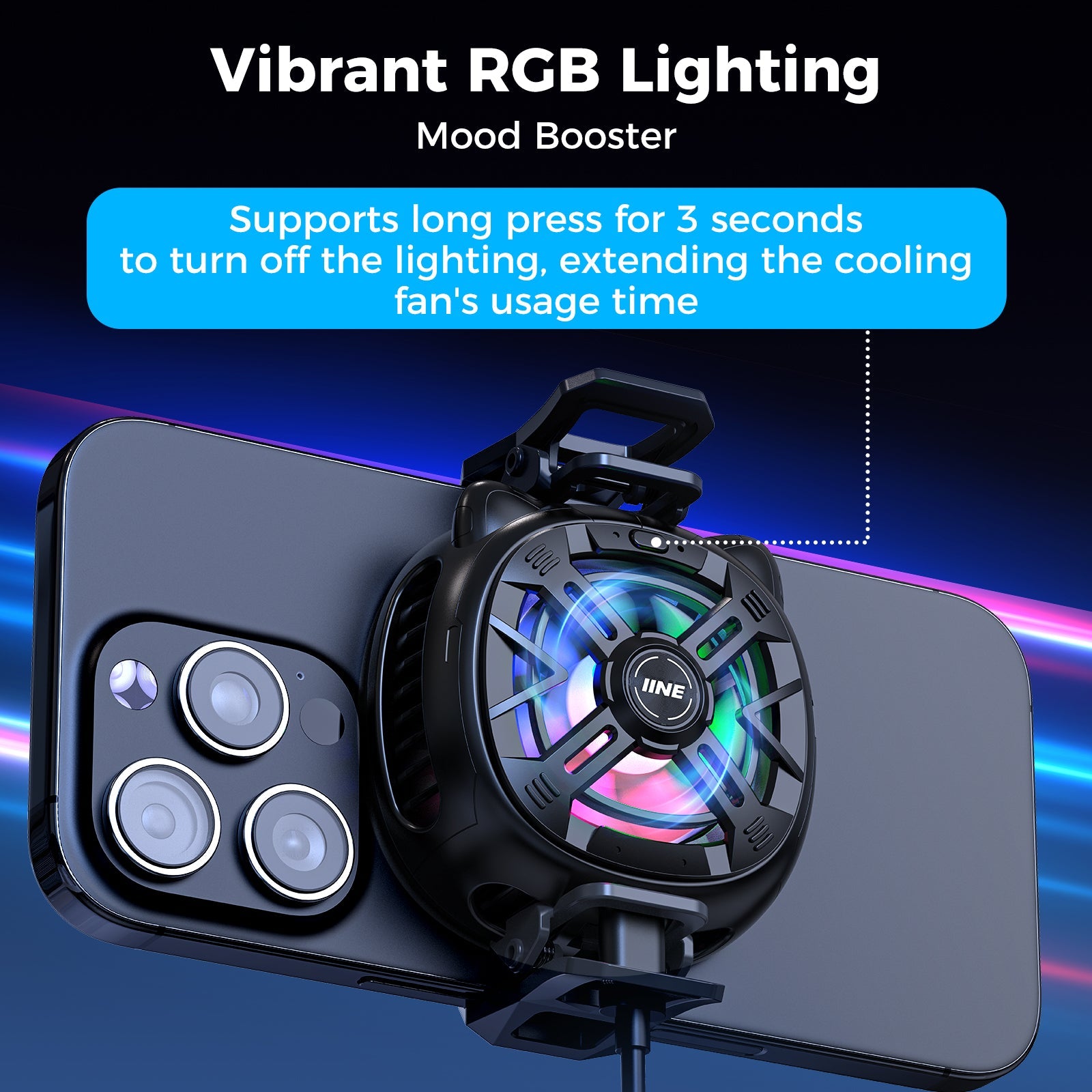 IINE Chill Meow Magnetic RGB Cooling Fan (Black, Silver)