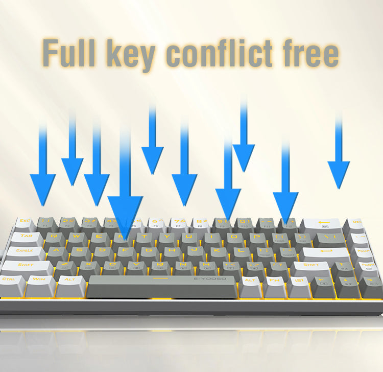 E-Yooso Z-686 Yellow Single Light 68 Keys Hot-Swappable Wired Mechanical Keyboard White/Grey