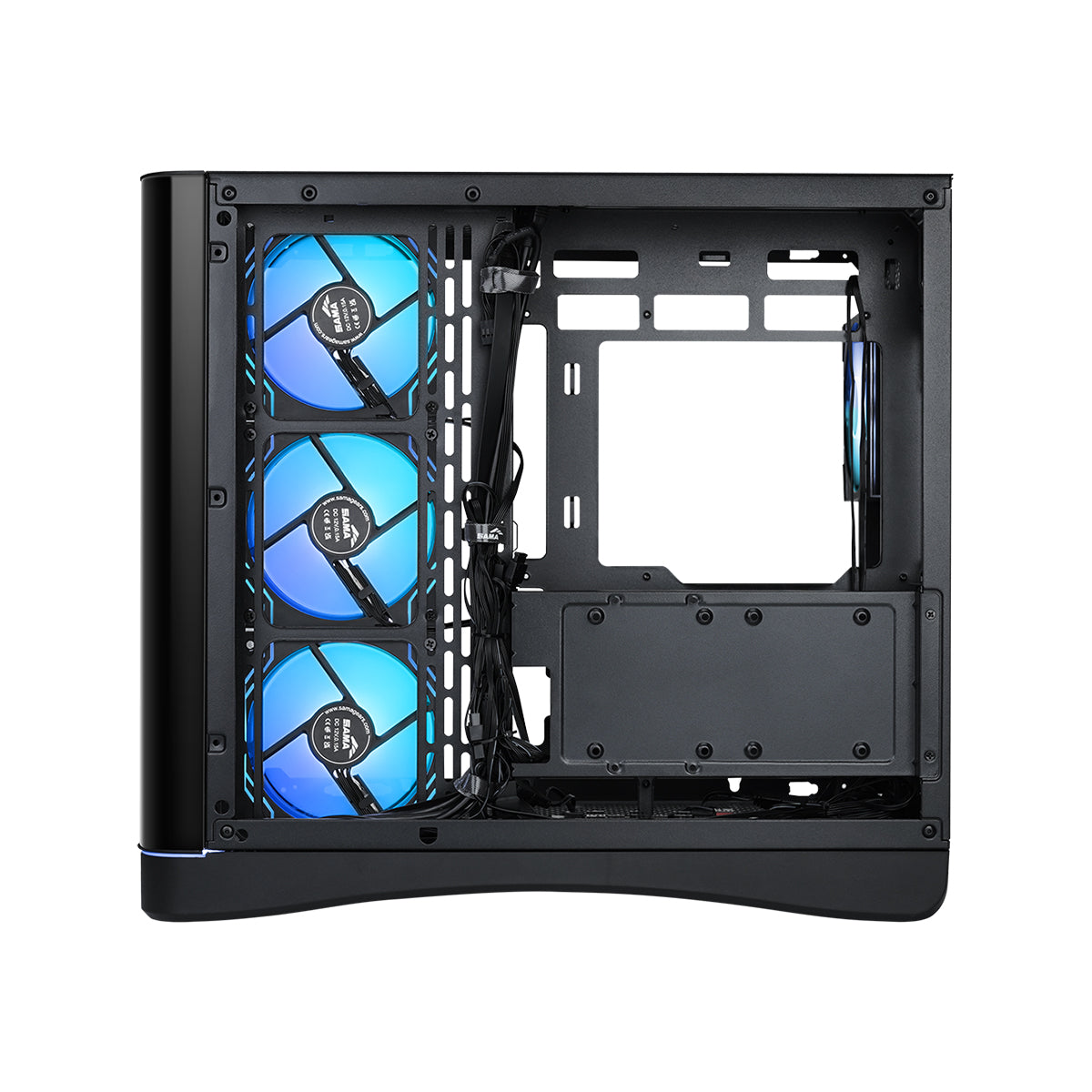 Sama V62S Mid-Tower Curved Panoramic TG Panel PC Case with 4x Pre-Installed ARGB Infinity Fans