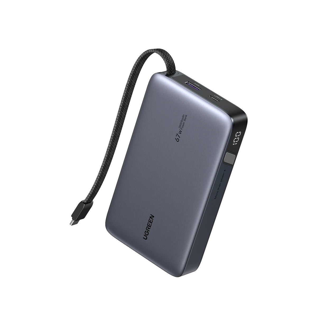 Ugreen 20000mAh 67W 1C1A Power Bank with Built-in Cable (Grey)